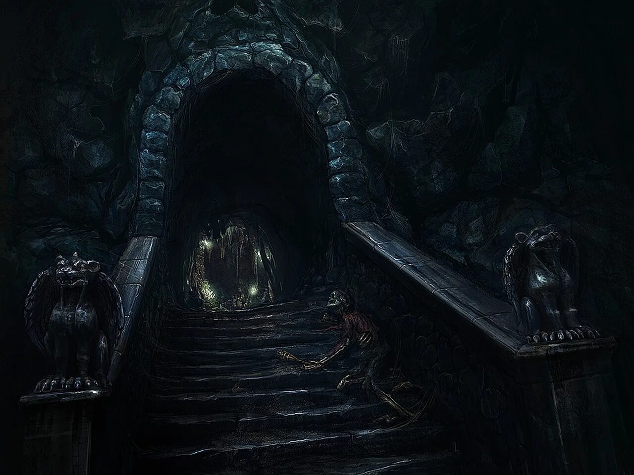 Усыпальница Лавкрафт. Страшное подземелье. Темная пещера. Фэнтези подземелье.