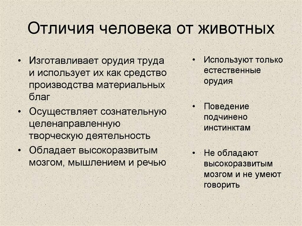 Отличия чем отличается. Чем отличается человек от животного Обществознание 4 класс. Отличие человека от животного Обществознание 10 класс. Отличие человека от животного Обществознание 8 класс. Основные отличия человека от животного.