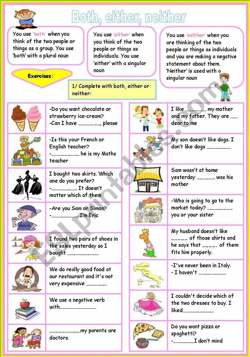 To use both for your. Both either neither worksheet. both either neither упражнения. neither nor either or both упражнения. both neither worksheets.