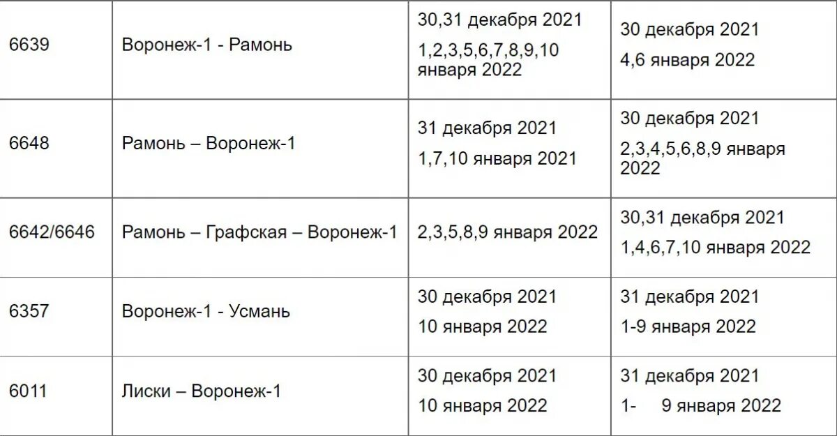 Расписание электрички на завтра лиски