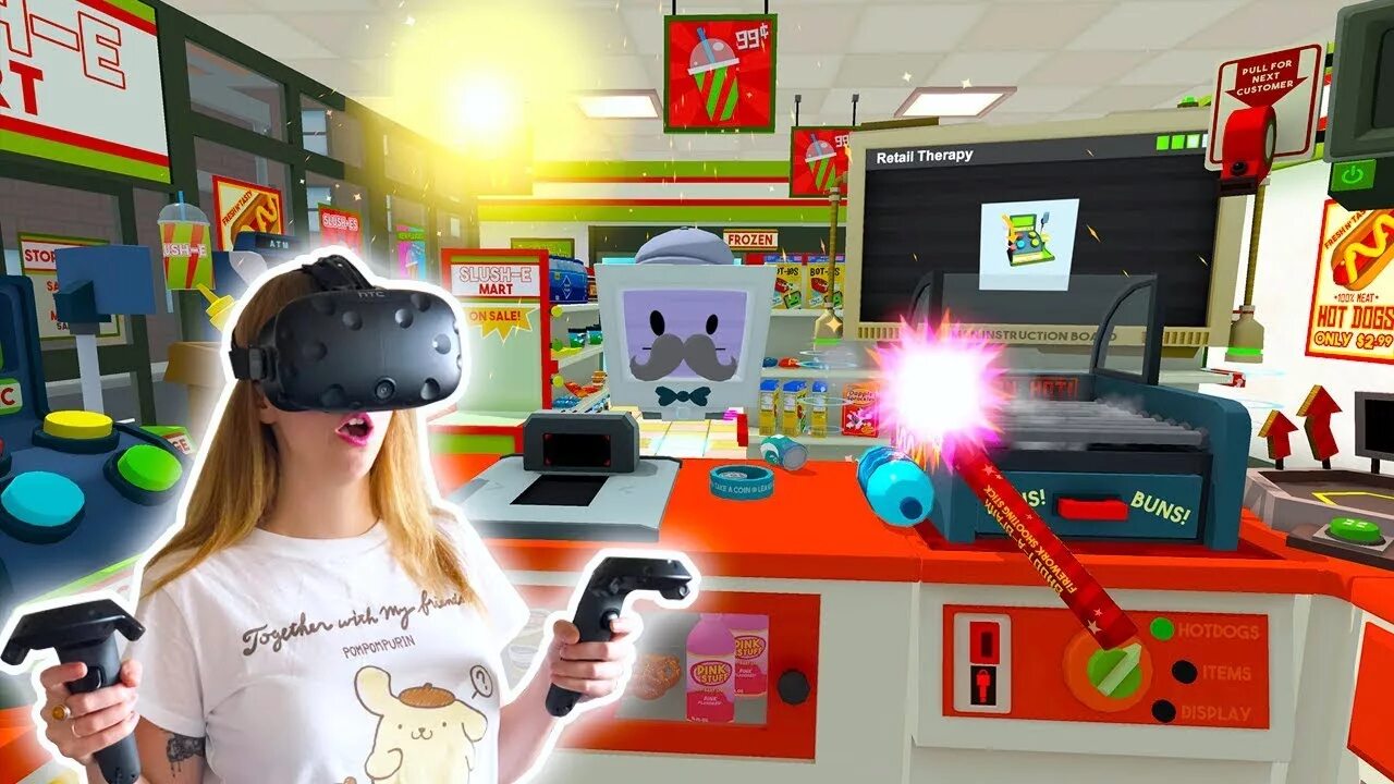 Взломанный retail store simulator. Виар симулятор работы. Джоб симулятор VR очки.. VR job Simulator в магазине. VR симулятор детский сад.