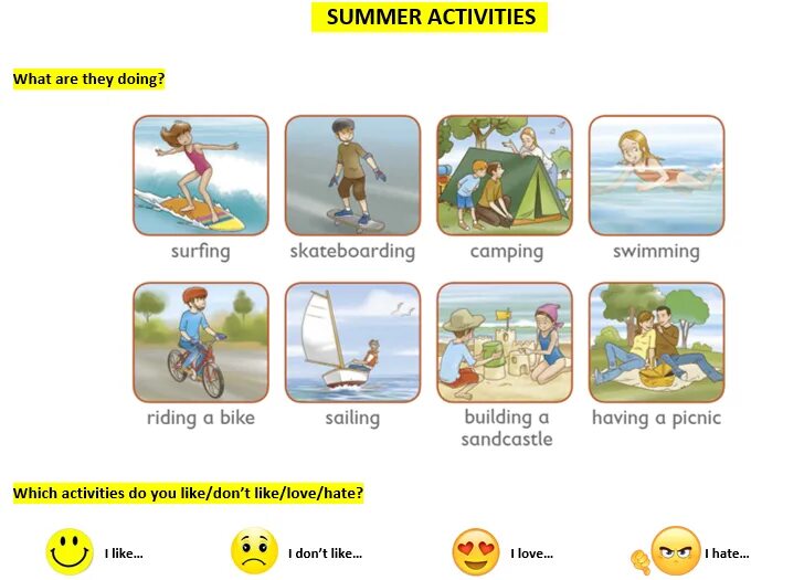 Лето Worksheets. Летний отдых на английском. Летняя тема на английском. Задания по английскому языку на тему лето. What does each of them do
