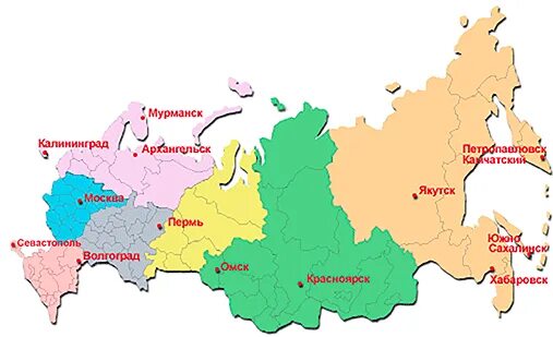 Федеральные округа России. Карта федеральных округов РФ. 8 Федеральных округов России. Границы федеральных округов.