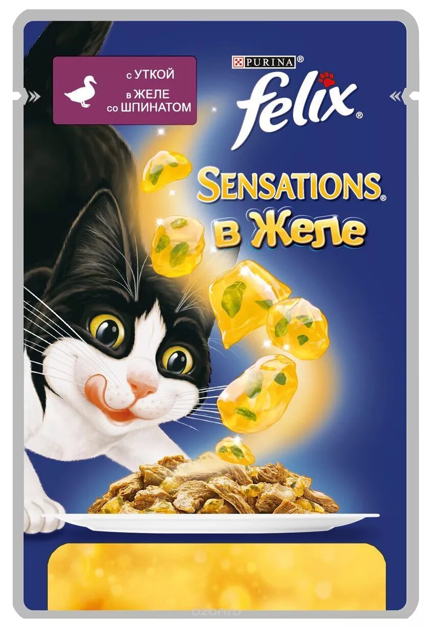 Корм для кошек Felix Sensations. Корм для кошек Felix Sensations с лососем, с треской 24шт. Х 85 Г. Felix влажный корм для кошек