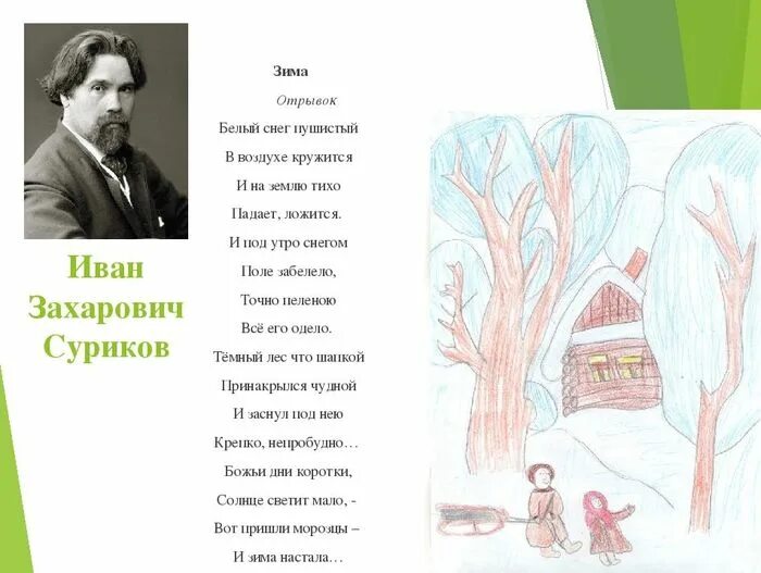 Стихотворения и з сурикова. Рисунок стихотоворению Ивна Захаровича Сурикова зима.