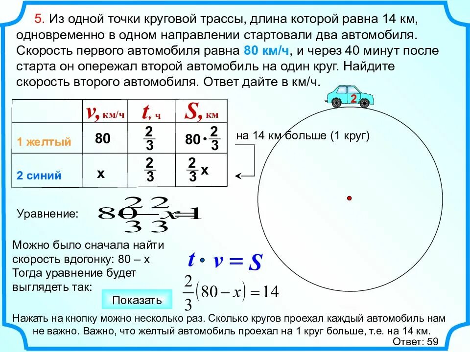 Из 1 точки круговой трассы