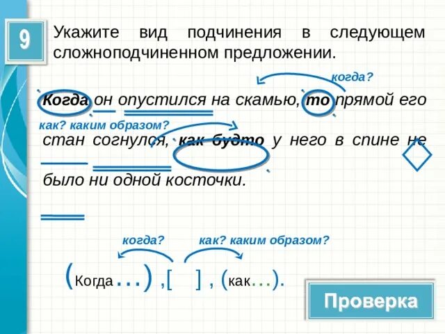 Когда он опустился на скамью то прямой стан его согнулся. Виды подчинения. Виды подчинения в СПП. Определите виды подчинения в СПП упражнение. Укажите вид подчинения составьте схемы