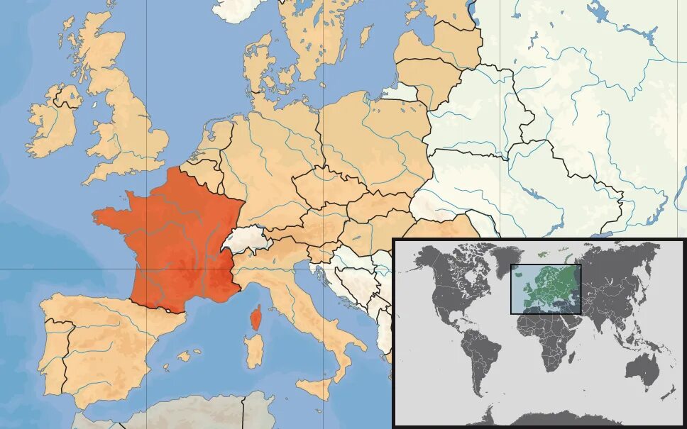 Карта Франции. Франция на карте выделенная. Карта Европы на французском.