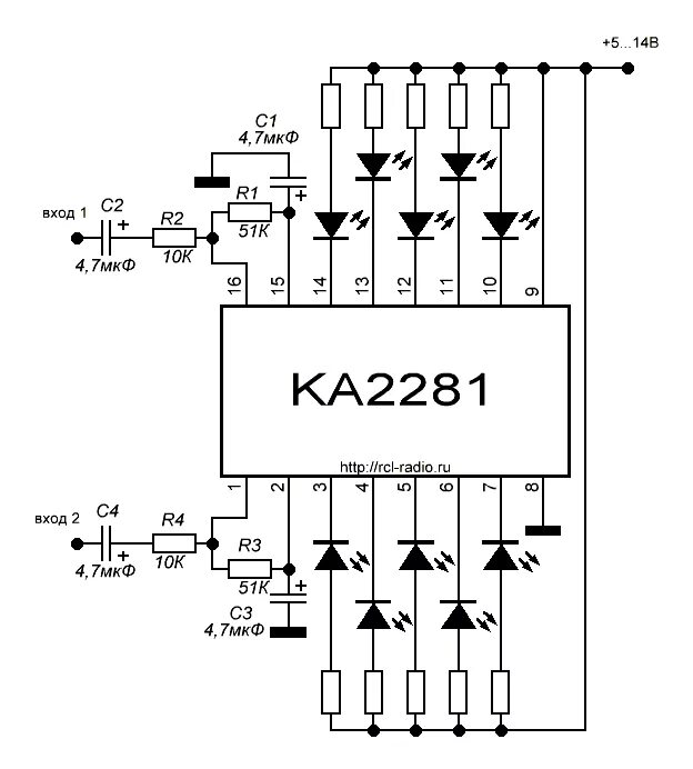 Ka2281 индикатор уровня сигнала. Двухканальный индикатор уровня звукового сигнала. Схема индикатора мощности УНЧ на светодиодах. Схема индикатора уровня сигнала на светодиодах.