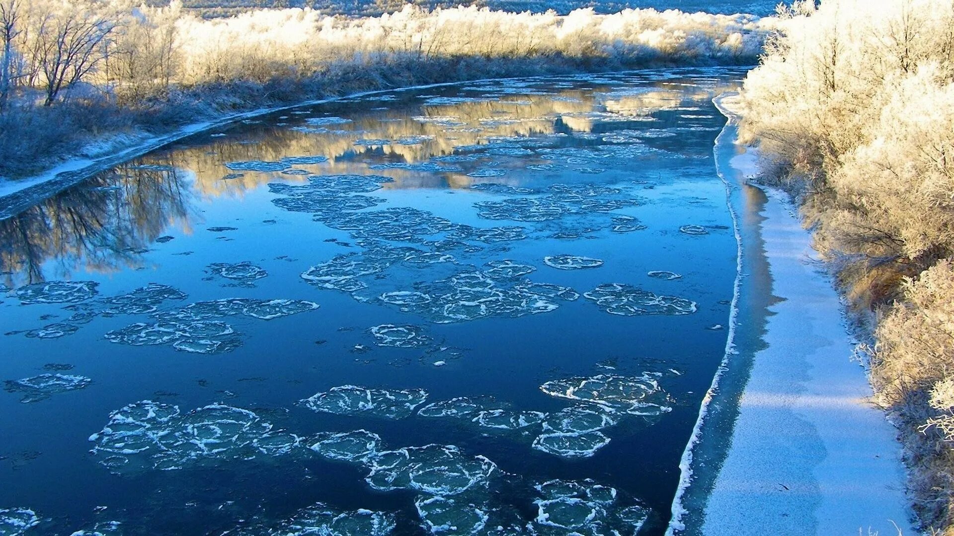 Весенние ручьи. Лед на реке. Весенняя река. Вода в реке замерзла