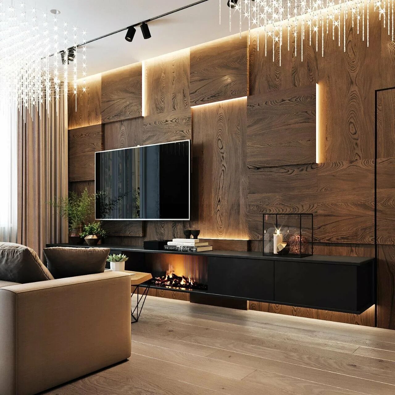 Современная стена с телевизором. Деревянные панели в интерьере. Гостиная с деревянными панелями. Деревянные панели в гостиной. Современный декор стен.