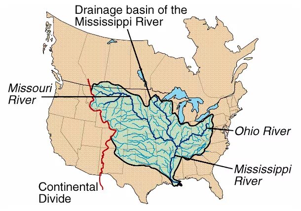 Американский континентальный водораздел. Mississippi River basin. Миссисипи и Миссури на карте. Миссисипи на карте Северной Америки. К бассейну какого океана относится река огайо