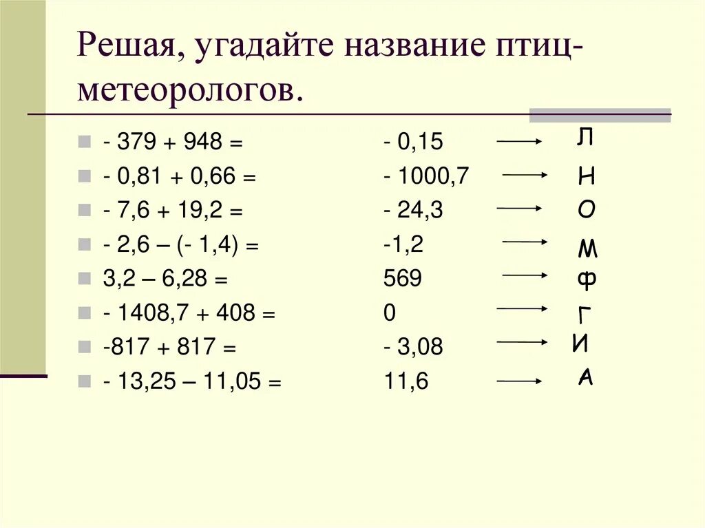 379 948. Решая угадайте название птиц метеорологов. Решение ОТГАДАЕШЬ.