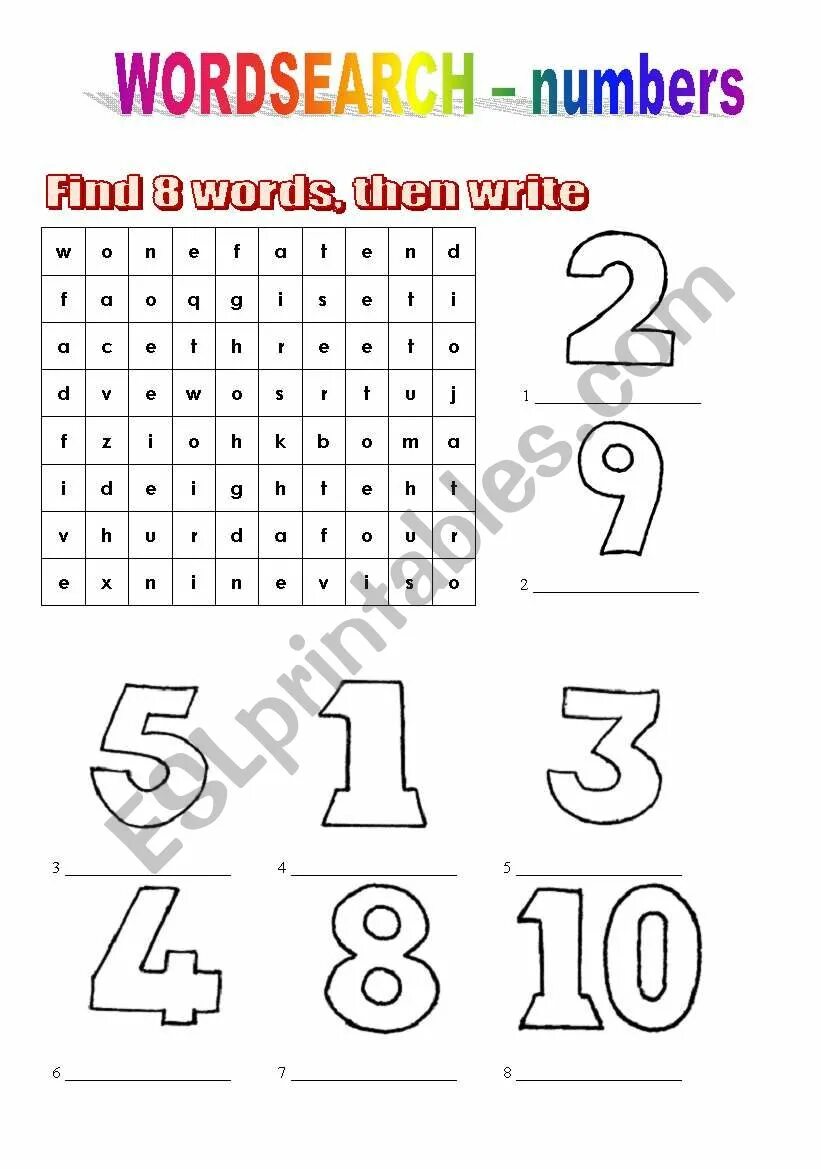 Number word search. Wordsearch numbers 1-10. numbers 1-10 wordsearch for kids. numbers 1-100 wordsearch. word search numbers.