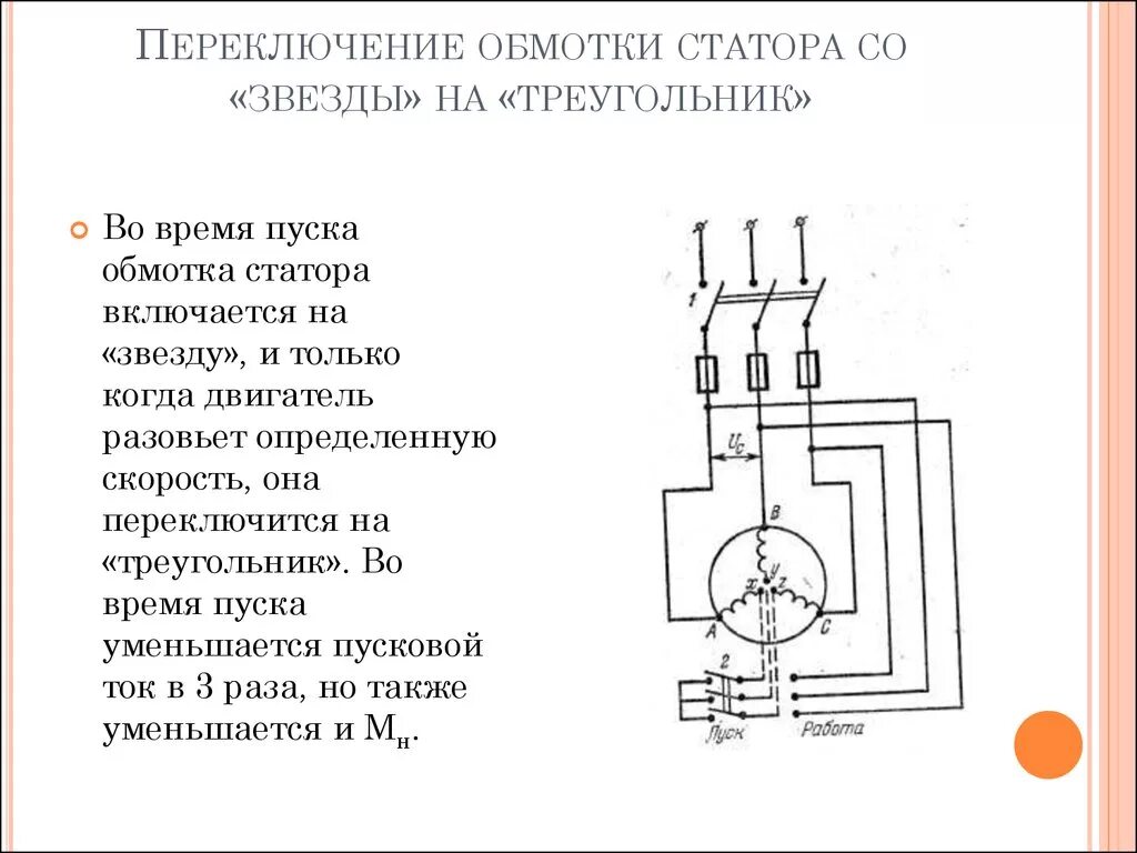 Схема переключения обмоток двигателя со звезды на треугольник. Схема соединения треугольником обмотки cтатора. Схема подключения обмоток статора асинхронного двигателя. Схема переключения звезда треугольник асинхронного двигателя. Переключение с треугольника