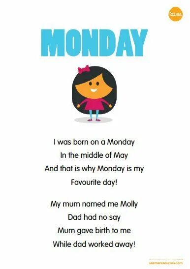 Days of the week poem. Poems about Days of the week. Days of the week poems for Kids. Days of the week poem for children.