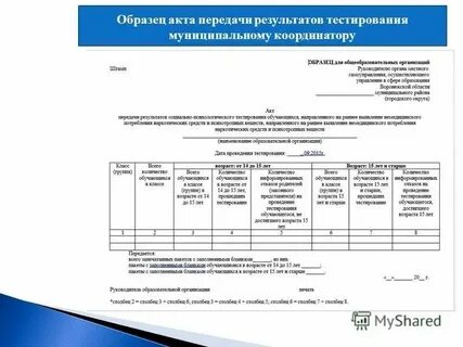 Акт передачи результатов социально психологического тестирования