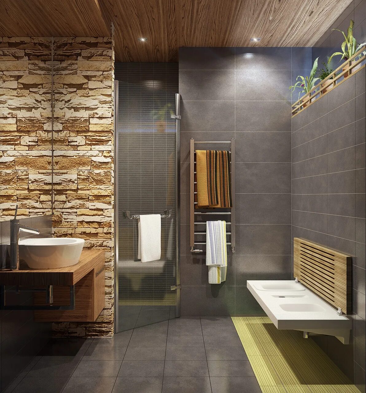 Потолок плитка в ванной комнате. Деревянный потолок в ванной. Дерево в интерьере ванной комнаты. Деревянные панели в ванной комнате. Современная отделка санузла.