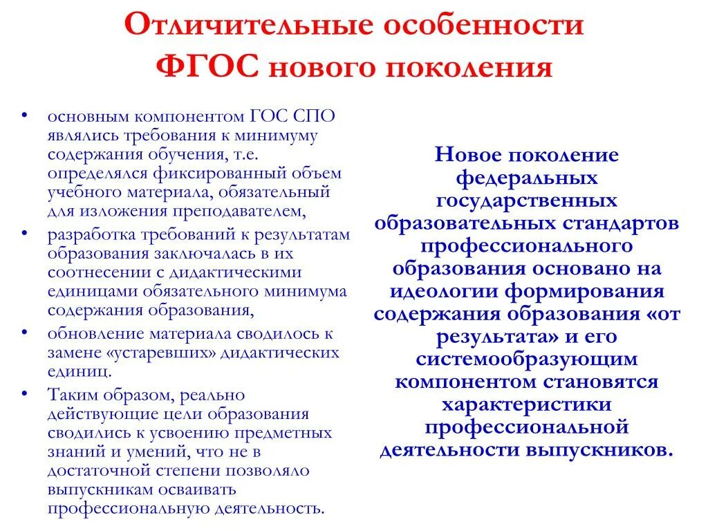 Особенности новых фгос