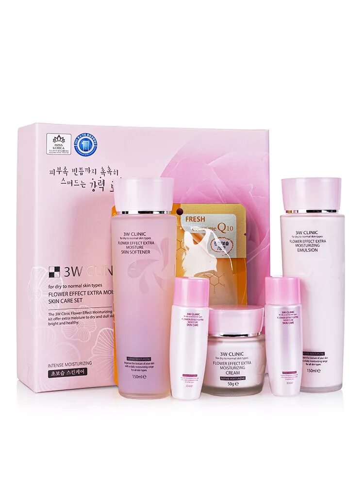 [3w Clinic] увлажнение/набор для лица Flower Effect Extra Moisturizing 3 Kit Set. 282992 3w набор "Flower Effect Extra Moisturizing Skin Care Set",410 г.,. Набор с цветочными экстрактами 3w Clinic Flower Effect Extra Moisturizing 3 Kit Set. 3w Clinic набор розовый.