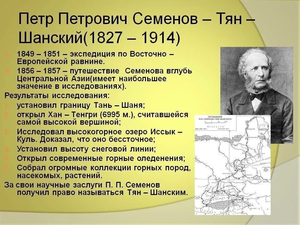 Что открыл п п семенов. Семенов тян шанский открытия. семенов тянь шанский географические открытия.