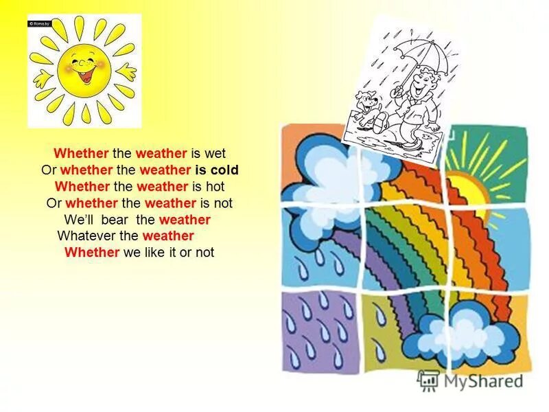 The place the action the person's appearance whether you like the picture or not why перевод. Whether the weather be fine or whether the weather be not. Weather the weather is cold скороговорка. Whether the weather is fine. Whether the weather is.