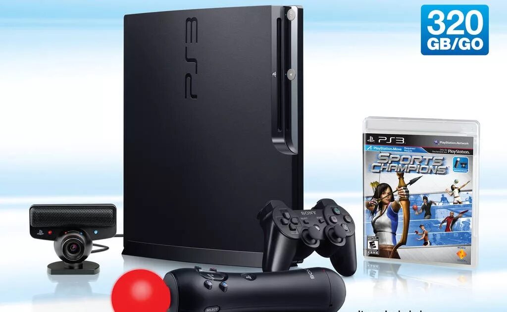 Sony PLAYSTATION 3 Slim 320 ГБ. Игровая приставка Sony PLAYSTATION 3 Slim 320 ГБ + move + Camera + Sports Champions. Сони плейстейшен 2010. Сони плейстейшен 3 в м видео. М видео купить приставку