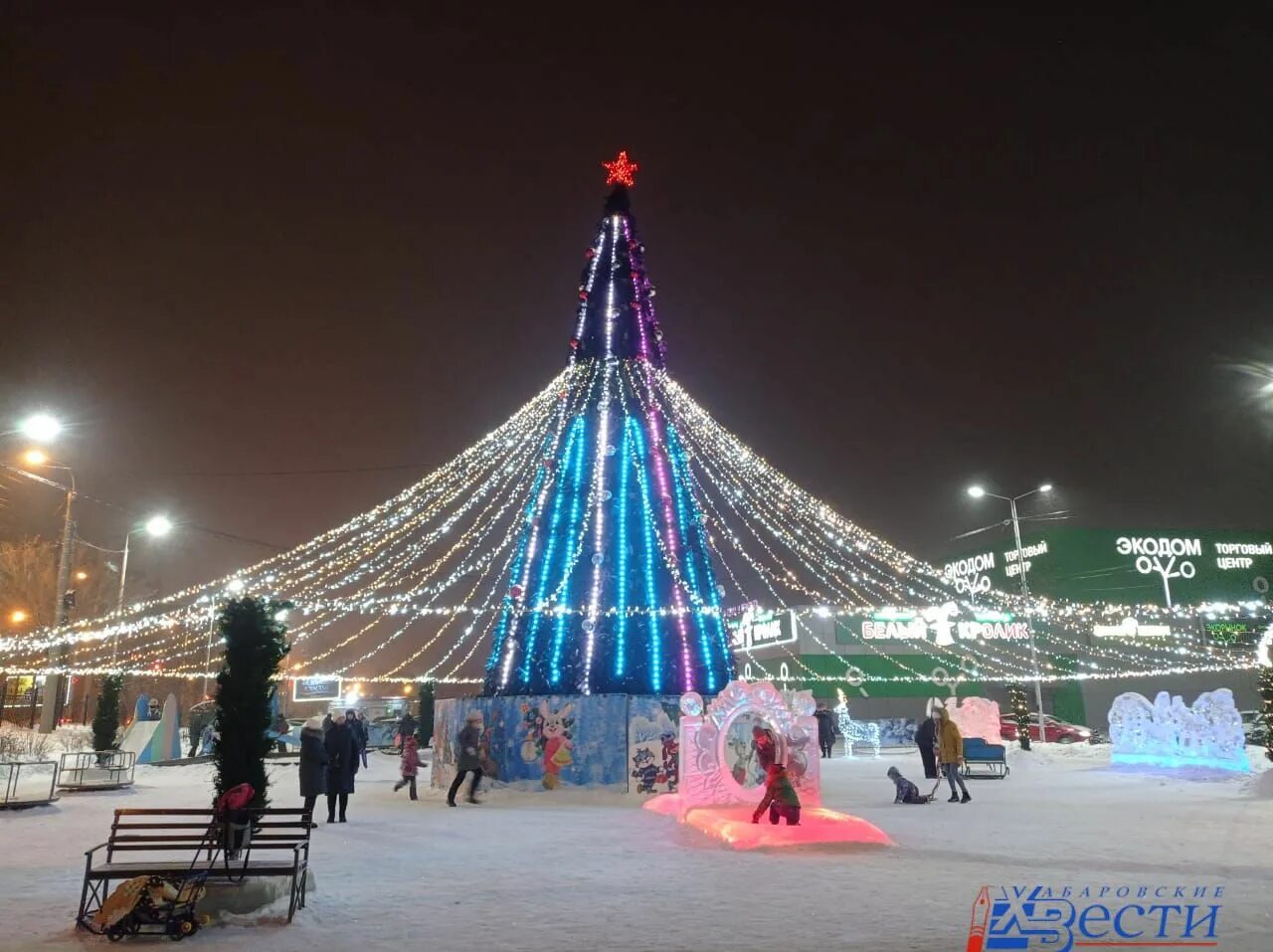 Площадь ленина хабаровск новый год. Хабаровск новый год. Новогодний праздник. Парк звездный новогодняя елка. Новогодние гуляния.