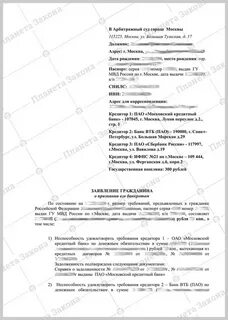 Заявление о признании гражданина банкротом