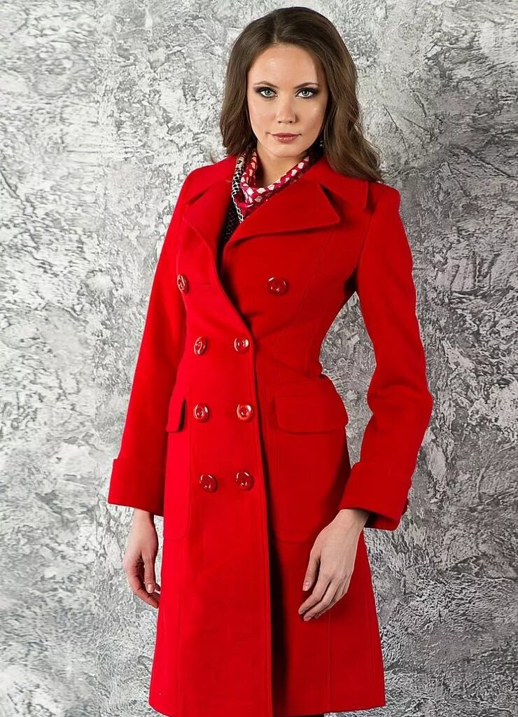 Женское пальто. Красное пальто. Пальто с отложным воротником. Полупальто женское.
