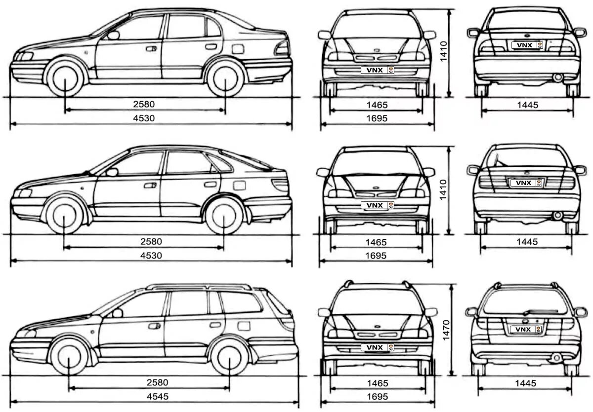Размеры тойота спринтер. Тойота Королла универсал 1996 колесная база. Тойота Калдина 2000 год чертеж.