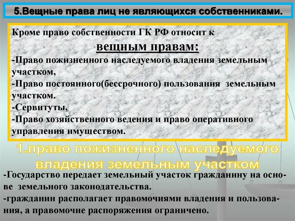 Субъекты пожизненного наследуемого владения. Виды вещных прав. Понятие вещных прав лиц не являющихся собственниками. Понятие, признаки и виды вещных прав..