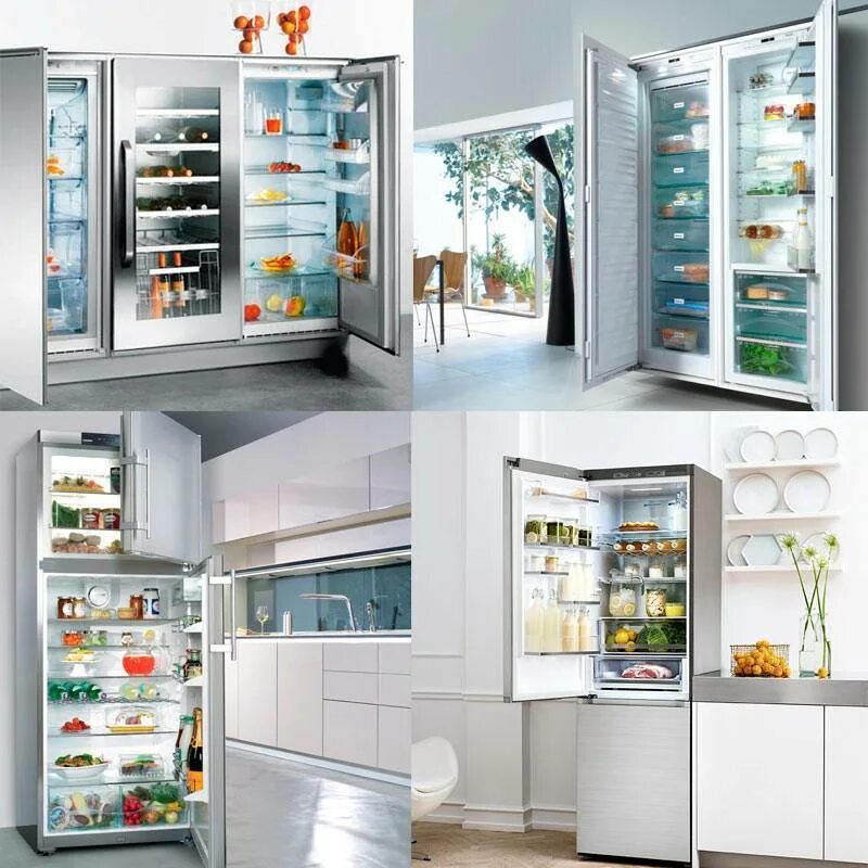Компоновки холодильников. Холодильник Либхер внутри. Названия современных холодильников. Холодильник Side by Side под фасад.