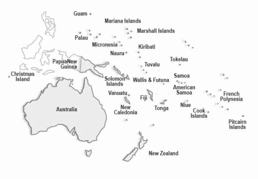 Страны океании австралия и новая зеландия. Контурная карта Австралии и Океании. Политическая контурная карта Австралии и Океании. Политическая карта Австралии и Океании пустая. Контурная карта Океании 7 класс.