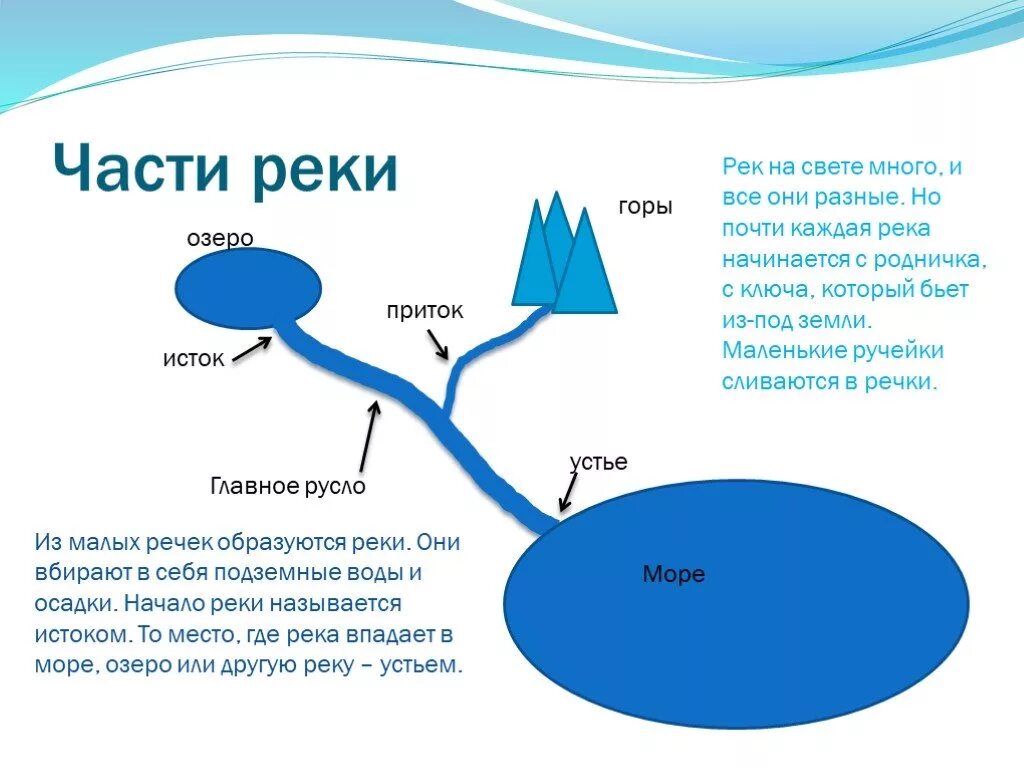 Из каких частей состоит река 2 класс. Схема реки Исток русло Устье. Устье Исток русло части реки. Рисунок реки Исток Устье русло. Что такое Устье реки и Исток и русло и приток.