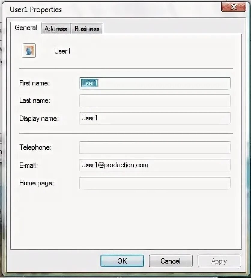 User property name. User1.