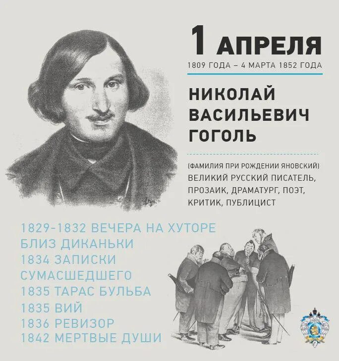 Гоголь 215 лет со дня. Гоголь дата рождения.