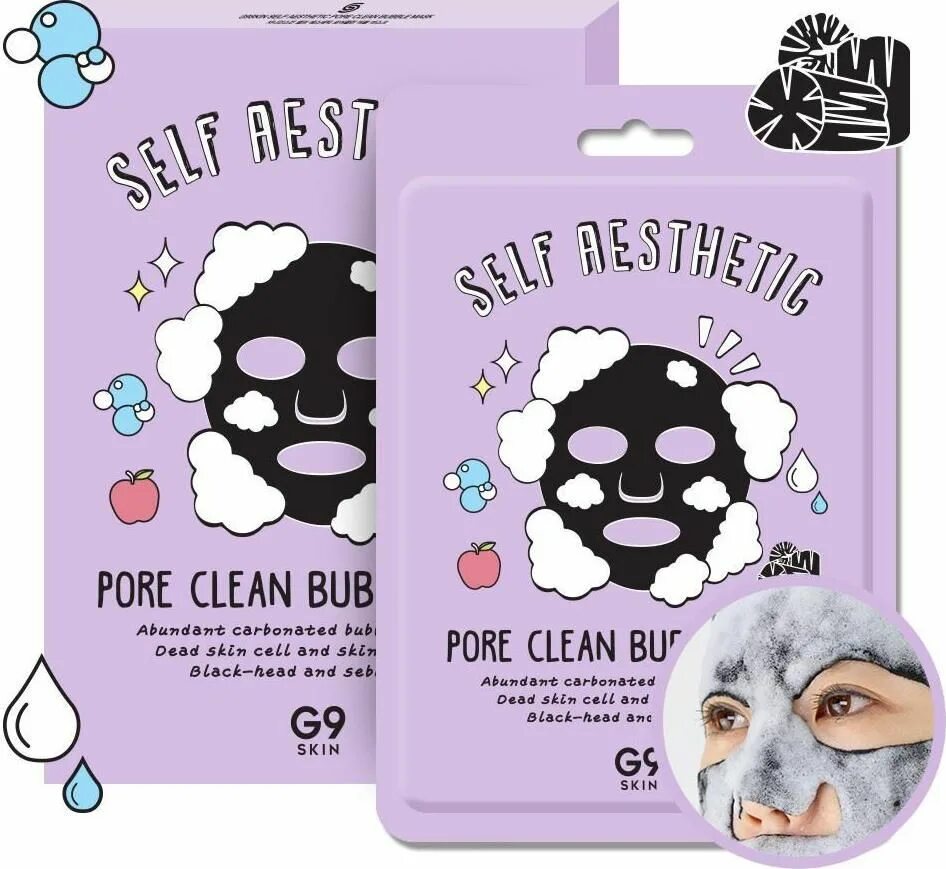 Тканевые маски рейтинг лучших. G9skin маска тканевая g9skin self aesthetic Pore clean Bubble Mask 23мл. Маска для лица тканевая self aesthetic. Маски для лица тканевые упаковка. Маски для лица тканевые милые.