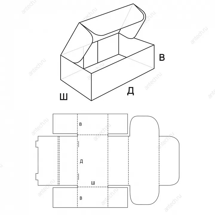 FEFCO 0426. Коробка картонная самосборная схема. Прямоугольная коробочка из картона. Макет коробочки с крышкой. Собрать коробку самому