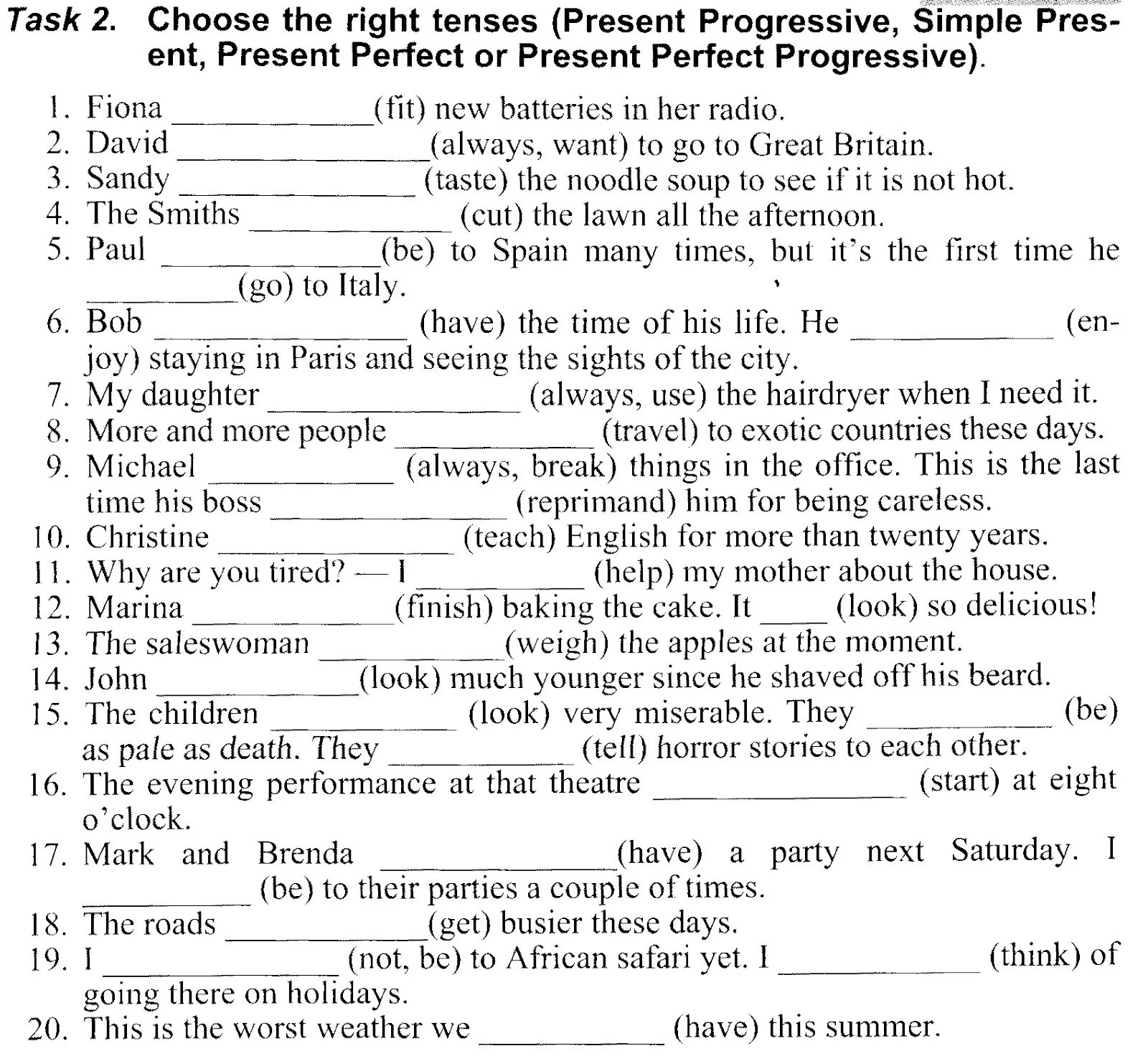 Present tenses упражнения 1