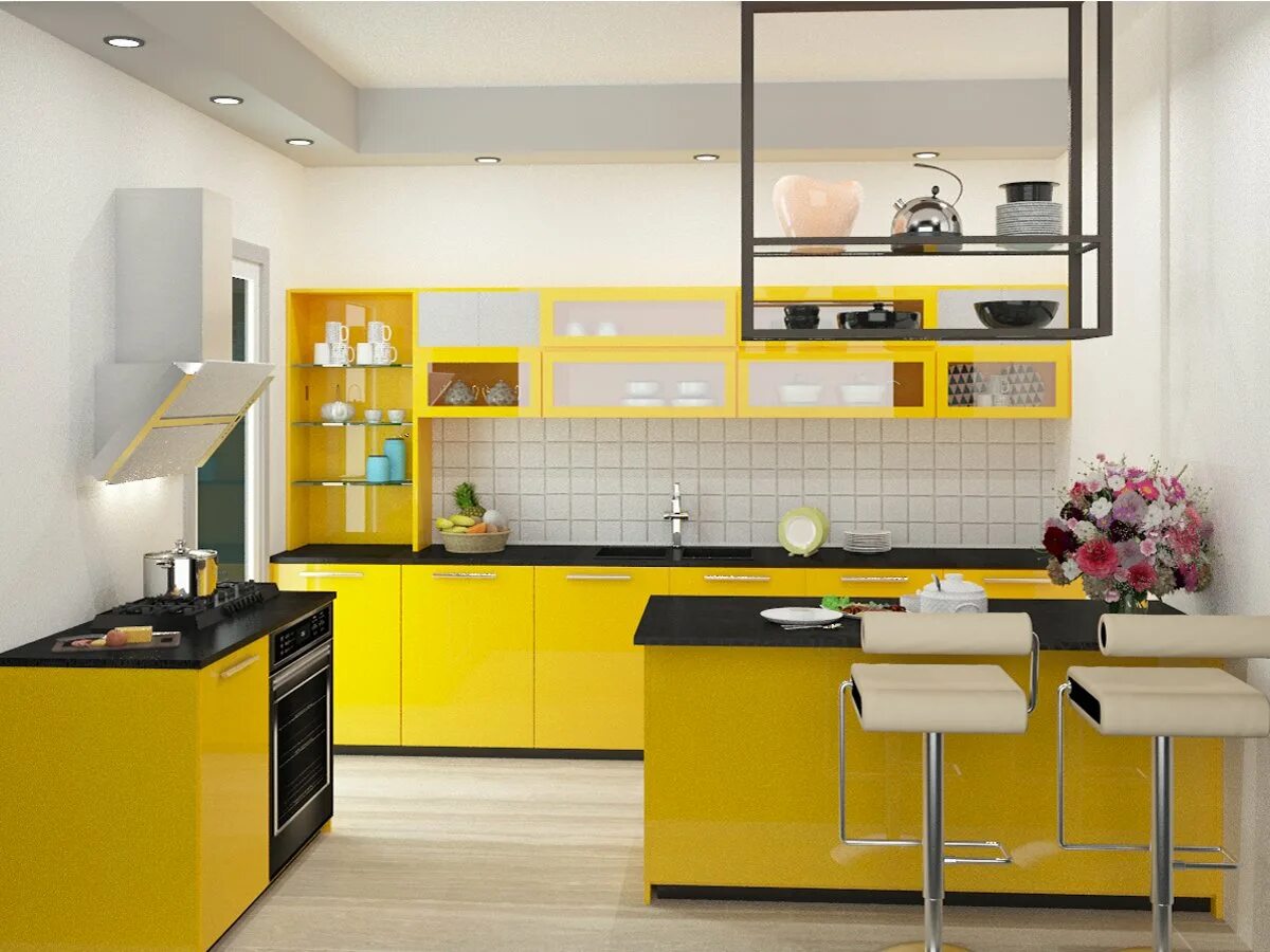 Кухня в желтом цвете. Желтая кухня в интерьере. Желтый кухонный гарнитур. Желто черная кухня.