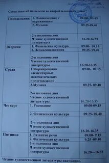 Сетка занятий в группе