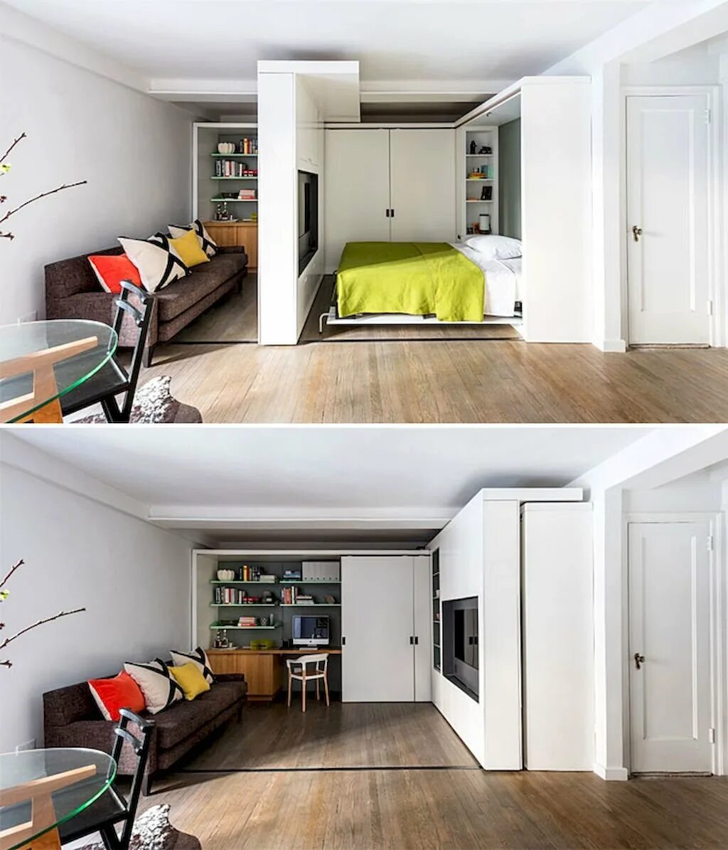 Идеи для маленькой квартиры. Интересные решения для маленькой квартиры. Функциональный интерьер. Дизайнерские решения для однокомнатной квартиры.