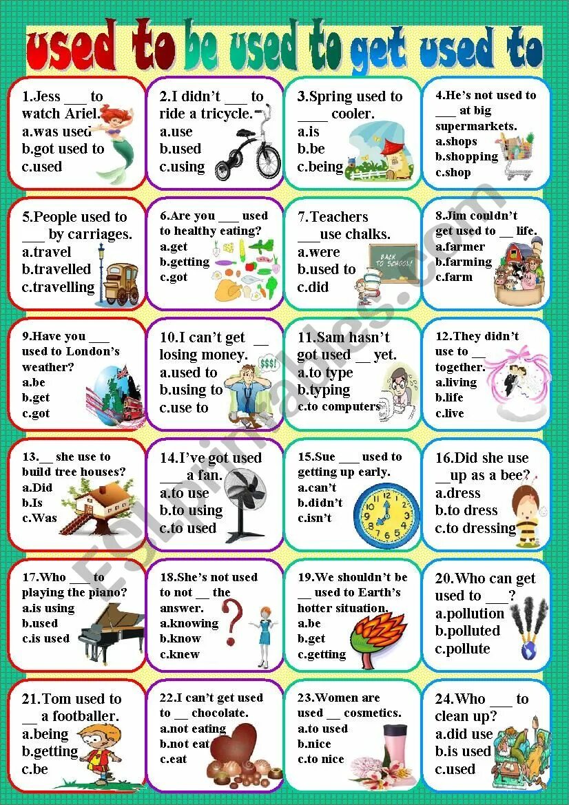Practice be used to get. Get used to и be used to упражнения. to get used to упражнения. be used to get used to правило worksheets. задания на used to be used to get used to.