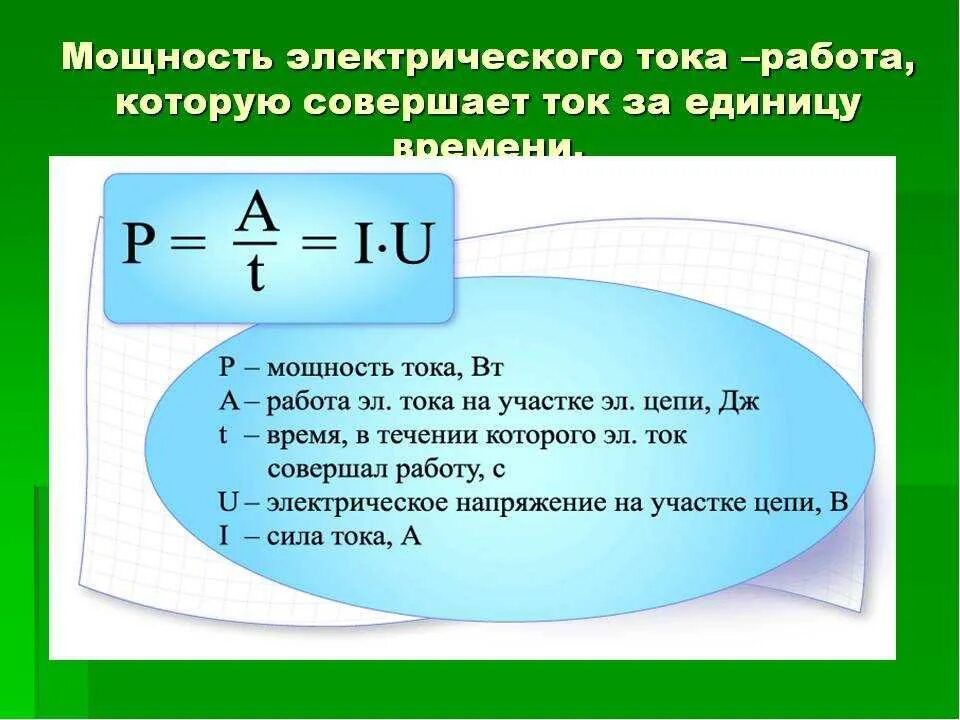 Формула мощности эл тока