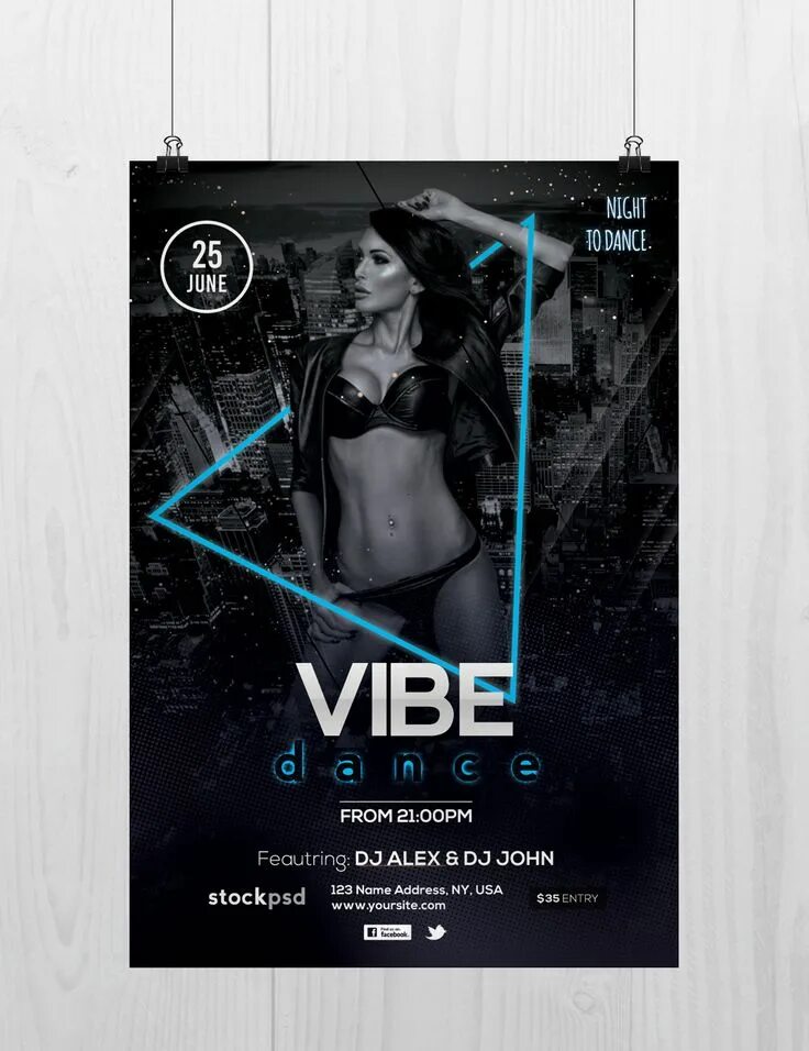 Vibe dance. Photoshop Flyer. PSD шаблон Flaer. Вайб пати.