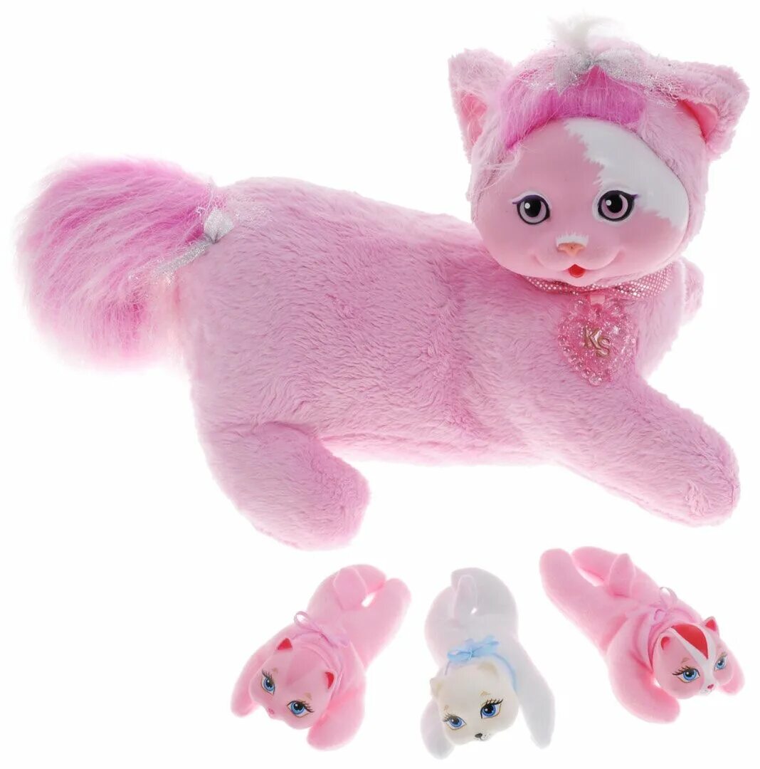 Включи игрушечную игрушку. Just Play мягкая игрушка кошечка Китти и ее котята. Розовая кошка игрушка. Мягкая игрушка розовая кошка. Розовый котенок игрушка.
