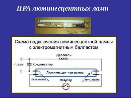 Схема работы люминесцентной лампы