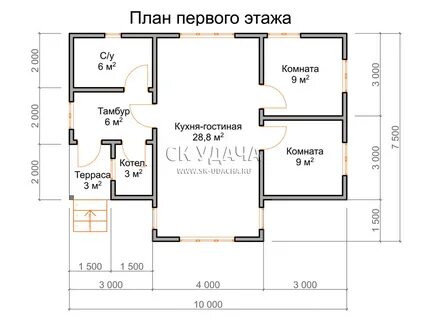 План дома с котельной и туалетом