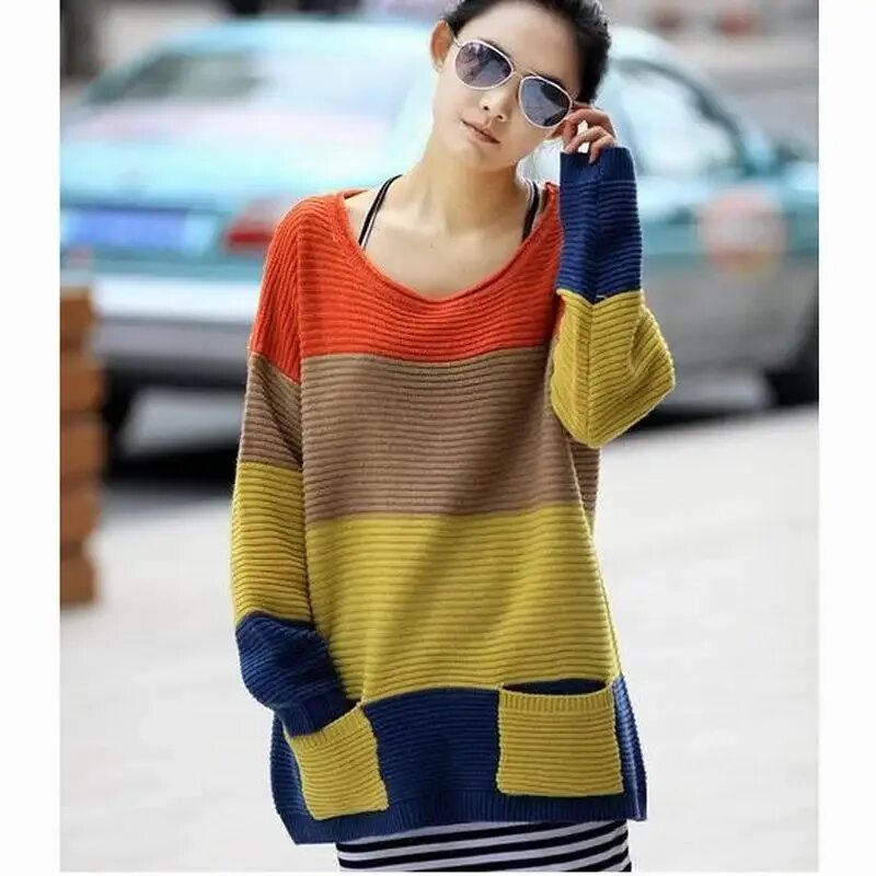 Сине желтая кофта. Трехцветный свитер. Полосатый свитер. Разноцветный свитер. Свитер в полоску.